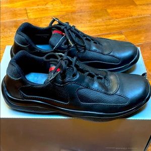 Prada black leather sneakers